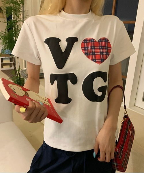 gossip!ロサンゼルス(ゴシップロサンゼルス)の「Y2K ハート チェックグラフィックプリントTシャツ(Tシャツ/カットソー・レディース・グレー/ホワイト・FREE)」の16枚目の写真