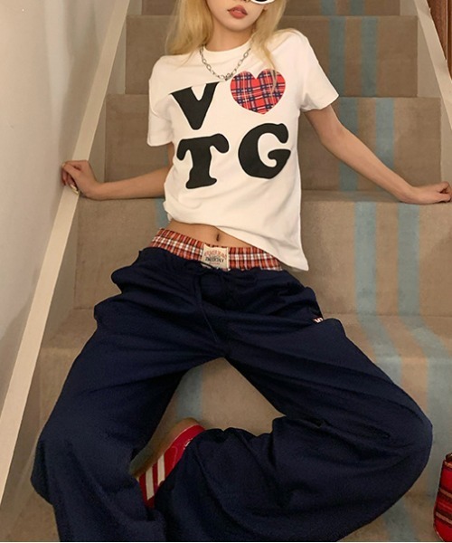 gossip!ロサンゼルス(ゴシップロサンゼルス)の「Y2K ハート チェックグラフィックプリントTシャツ(Tシャツ/カットソー・レディース・グレー/ホワイト・FREE)」の20枚目の写真
