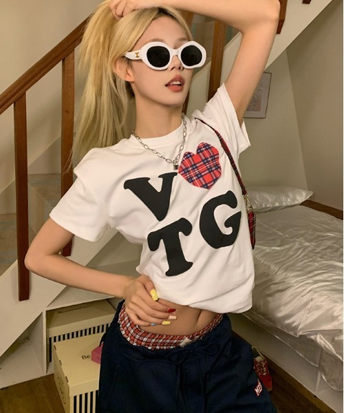 gossip!ロサンゼルス(ゴシップロサンゼルス)の「Y2K ハート チェックグラフィックプリントTシャツ(Tシャツ/カットソー・レディース・グレー/ホワイト・FREE)」の21枚目の写真