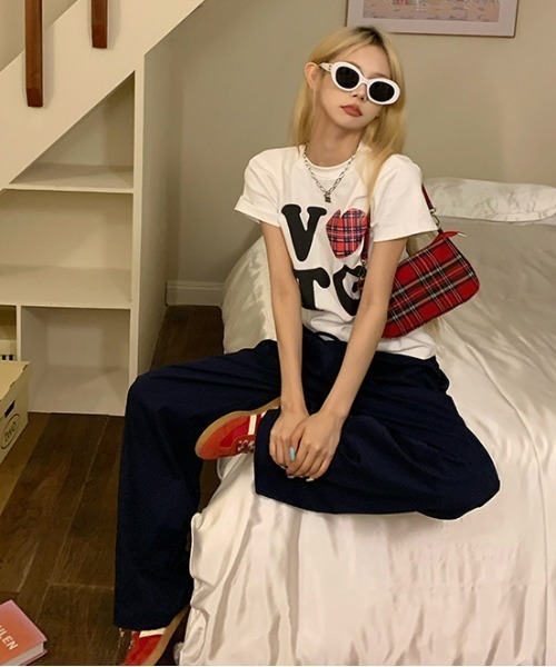 gossip!ロサンゼルス(ゴシップロサンゼルス)の「Y2K ハート チェックグラフィックプリントTシャツ(Tシャツ/カットソー・レディース・グレー/ホワイト・FREE)」の22枚目の写真