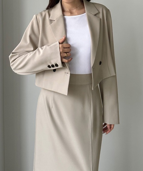 セール】ショートテーラードジャケット＋前スリットタイトスカートSET