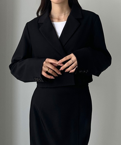 セール】ショートテーラードジャケット＋前スリットタイトスカートSET