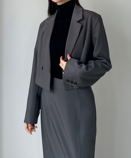 セール】ショートテーラードジャケット＋前スリットタイトスカートSET