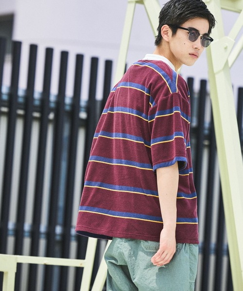 niko and...（ニコアンド）の「パイルボーダーラガーＴシャツ（Tシャツ/カットソー・メンズ・ボルドー/グリーン・MEDIUM/LARGE）」の6枚目の写真