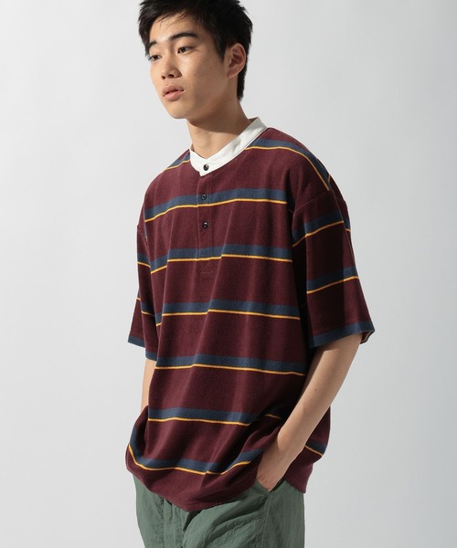 niko and...（ニコアンド）の「パイルボーダーラガーＴシャツ（Tシャツ/カットソー・メンズ・ボルドー/グリーン・MEDIUM/LARGE）」の10枚目の写真