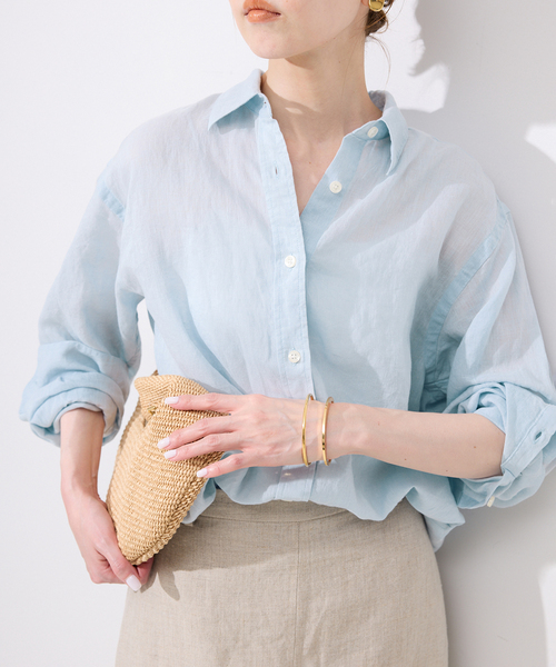 SLOBE IENA（スローブイエナ）の「《追加》リネンコットンレギュラーシャツ（シャツ/ブラウス・レディース・スカイブルー/ブラック系その他/ベージュ/ピンク・FREE）」の3枚目の写真