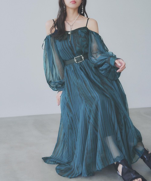 ハレ hareメッシュ キャミワンピース キカガク柄 シアー ロング 紺 ハレ hareメッシュ キャミワンピース キカガク柄 シアー ロング 紺