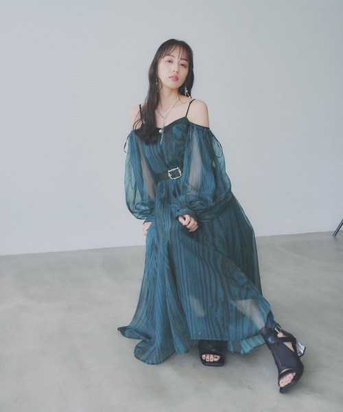 ハレ hareメッシュ キャミワンピース キカガク柄 シアー ロング 紺 ハレ hareメッシュ キャミワンピース キカガク柄 シアー ロング 紺