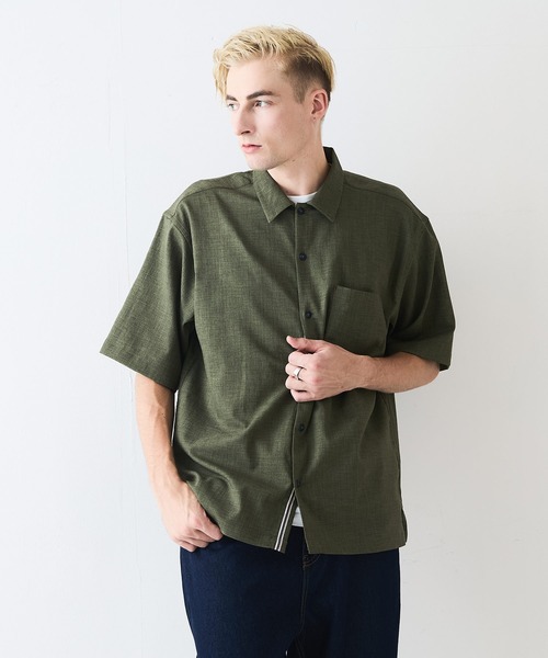 JEANS MATE(ジーンズメイト)の「【NATURAL STORY/ナチュラルストーリー】快適素材 リネンタッチ半袖シャツ ドライタッチ 速乾(シャツ/ブラウス・メンズ・チャコールグレー/カーキ/オフホワイト/グレー・MEDIUM/X-LARGE/LARGE)」の4枚目の写真