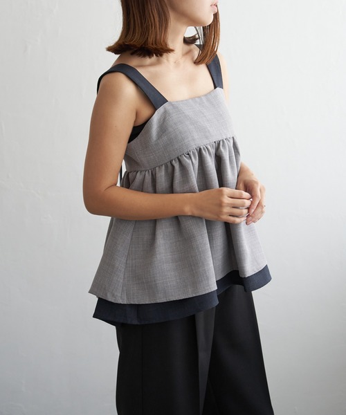 notch.（ノッチ）の「スラブツィードバイカラーキャミソール（キャミソール・レディース・ブラウン/ブラック/グレー・M）」の2枚目の写真