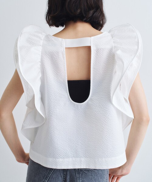 CODE A(コードエー)の「ruffle drama blouse(シャツ/ブラウス・レディース・ネイビー系1/ホワイト/ブラック・00)」の6枚目の写真