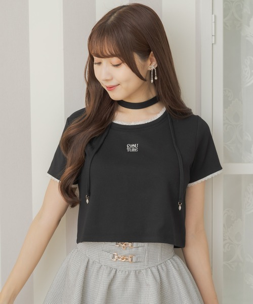 couture BY ROJITA（クチュールバイロジータ）の「リボンチョーカー刺繍Tシャツ（Tシャツ/カットソー・レディース・ブラック/ピンク/ホワイト・FREE）」の3枚目の写真