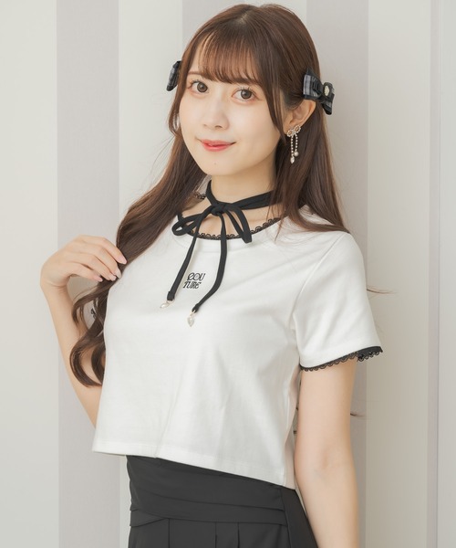 couture BY ROJITA（クチュールバイロジータ）の「リボンチョーカー刺繍Tシャツ（Tシャツ/カットソー・レディース・ブラック/ピンク/ホワイト・FREE）」の20枚目の写真