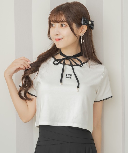 couture BY ROJITA（クチュールバイロジータ）の「リボンチョーカー刺繍Tシャツ（Tシャツ/カットソー・レディース・ブラック/ピンク/ホワイト・FREE）」の21枚目の写真