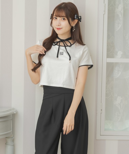 couture BY ROJITA（クチュールバイロジータ）の「リボンチョーカー刺繍Tシャツ（Tシャツ/カットソー・レディース・ブラック/ピンク/ホワイト・FREE）」の8枚目の写真