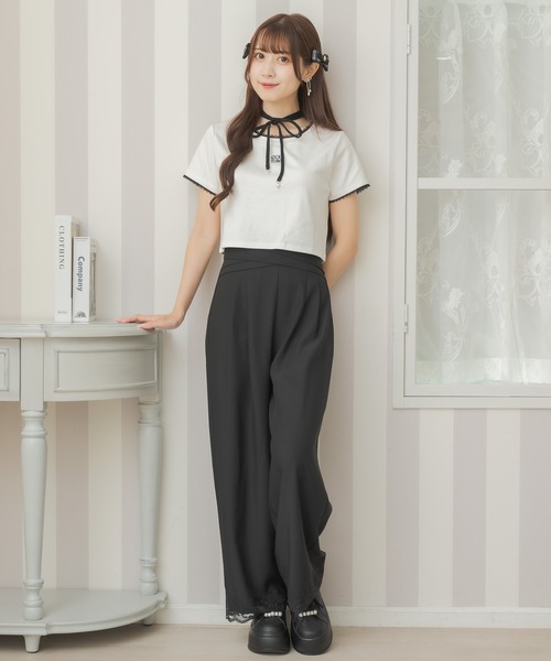 couture BY ROJITA（クチュールバイロジータ）の「リボンチョーカー刺繍Tシャツ（Tシャツ/カットソー・レディース・ブラック/ピンク/ホワイト・FREE）」の4枚目の写真