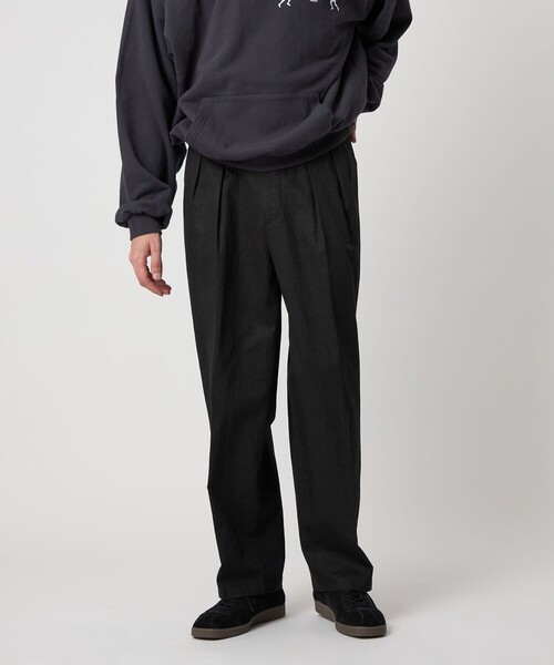 steven alan トラウザー　スラックス　ワイドパンツ Steven Alan＞ コットン/リネン ツイル イン ツープリーツ