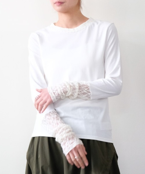 DOLLUPOOPS(ドールアップウップス)の「袖レースロンT(Tシャツ/カットソー・レディース・ブラック/オフホワイト/チャコールグレー・38)」の2枚目の写真