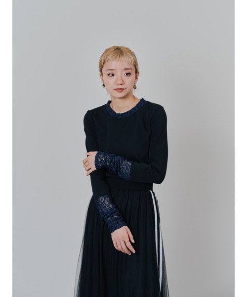 DOLLUPOOPS(ドールアップウップス)の「袖レースロンT(Tシャツ/カットソー・レディース・ブラック/オフホワイト/チャコールグレー・38)」の10枚目の写真