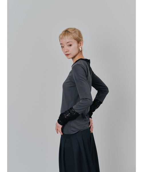 DOLLUPOOPS(ドールアップウップス)の「袖レースロンT(Tシャツ/カットソー・レディース・ブラック/オフホワイト/チャコールグレー・38)」の20枚目の写真