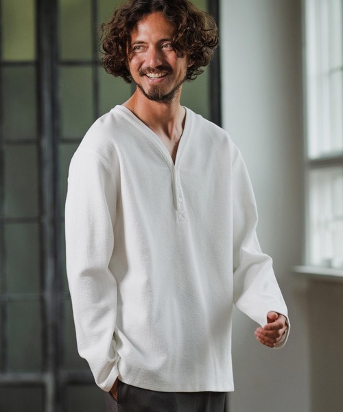 Magine(マージン)の「mlt5316-Double Cloth Long Sleeve Henley T-shirts ロングスリーブTシャツ(Tシャツ/カットソー・メンズ・ホワイト/ブラック/カーキ・48/46/44)」の2枚目の写真