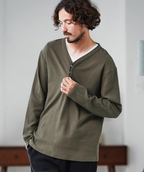 Magine(マージン)の「mlt5316-Double Cloth Long Sleeve Henley T-shirts ロングスリーブTシャツ(Tシャツ/カットソー・メンズ・ホワイト/ブラック/カーキ・48/46/44)」の1枚目の写真