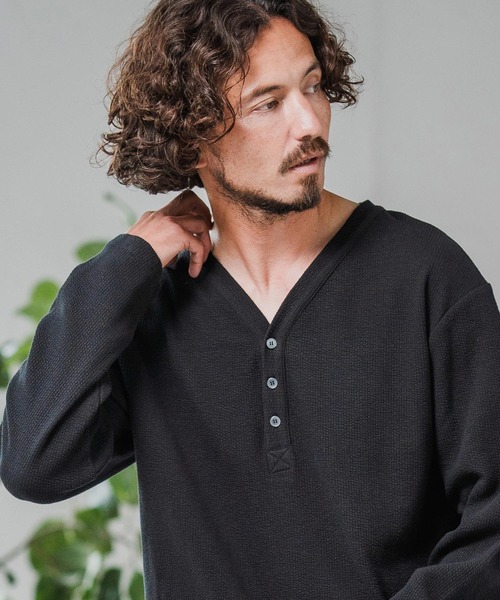 Magine(マージン)の「mlt5316-Double Cloth Long Sleeve Henley T-shirts ロングスリーブTシャツ(Tシャツ/カットソー・メンズ・ホワイト/ブラック/カーキ・48/46/44)」の3枚目の写真
