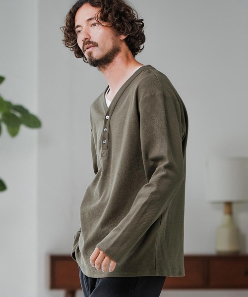 Magine(マージン)の「mlt5316-Double Cloth Long Sleeve Henley T-shirts ロングスリーブTシャツ(Tシャツ/カットソー・メンズ・ホワイト/ブラック/カーキ・48/46/44)」の17枚目の写真