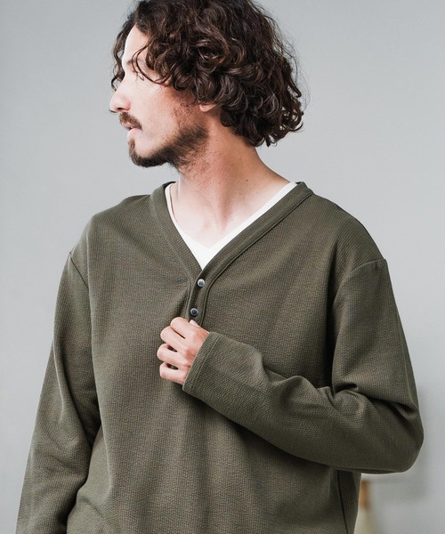 Magine(マージン)の「mlt5316-Double Cloth Long Sleeve Henley T-shirts ロングスリーブTシャツ(Tシャツ/カットソー・メンズ・ホワイト/ブラック/カーキ・48/46/44)」の16枚目の写真