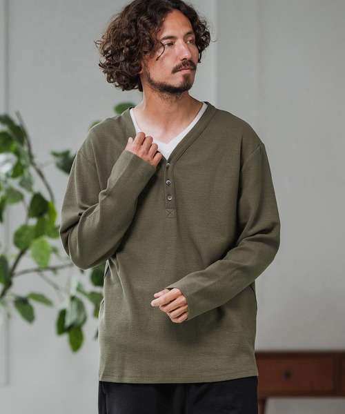 Magine(マージン)の「mlt5316-Double Cloth Long Sleeve Henley T-shirts ロングスリーブTシャツ(Tシャツ/カットソー・メンズ・ホワイト/ブラック/カーキ・48/46/44)」の15枚目の写真