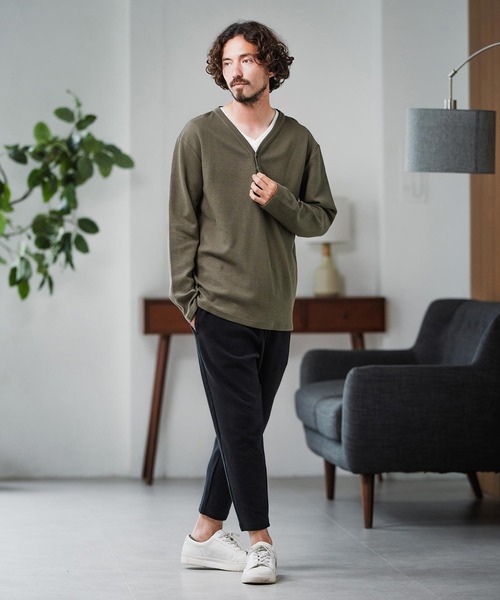 Magine(マージン)の「mlt5316-Double Cloth Long Sleeve Henley T-shirts ロングスリーブTシャツ(Tシャツ/カットソー・メンズ・ホワイト/ブラック/カーキ・48/46/44)」の12枚目の写真