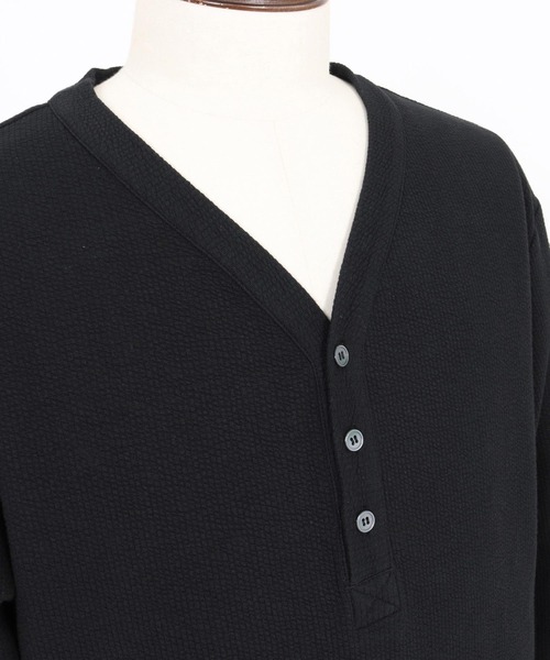 Magine(マージン)の「mlt5316-Double Cloth Long Sleeve Henley T-shirts ロングスリーブTシャツ(Tシャツ/カットソー・メンズ・ホワイト/ブラック/カーキ・48/46/44)」の7枚目の写真