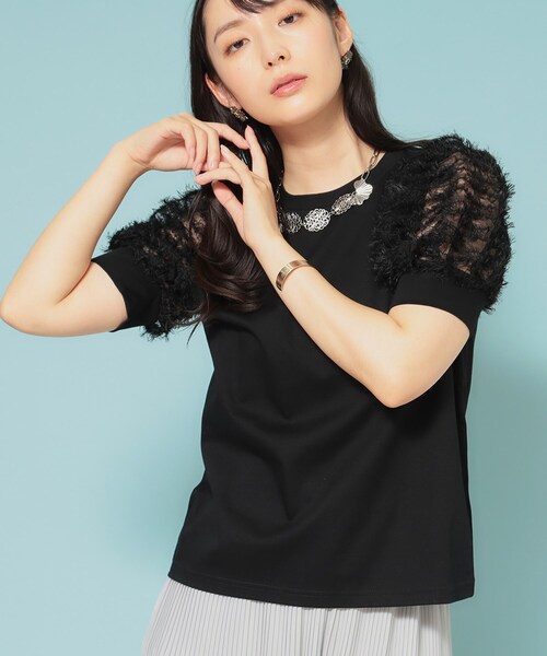 Sunauna（スーナウーナ）の「【チュール袖】パフスリーブカットソー（Tシャツ/カットソー・レディース・サンドベージュ/ブラック/オフホワイト・40/38/36）」の3枚目の写真