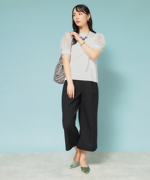Sunauna（スーナウーナ）の「【チュール袖】パフスリーブカットソー（Tシャツ/カットソー・レディース・サンドベージュ/ブラック/オフホワイト・40/38/36）」の5枚目の写真