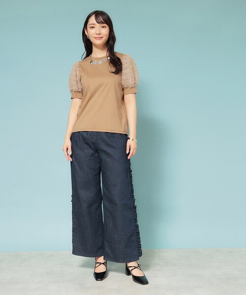 Sunauna（スーナウーナ）の「【チュール袖】パフスリーブカットソー（Tシャツ/カットソー・レディース・サンドベージュ/ブラック/オフホワイト・40/38/36）」の7枚目の写真