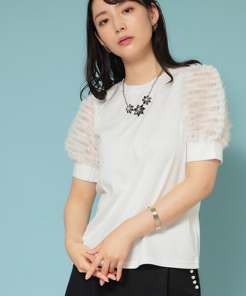 Sunauna（スーナウーナ）の「【チュール袖】パフスリーブカットソー（Tシャツ/カットソー・レディース・サンドベージュ/ブラック/オフホワイト・40/38/36）」の8枚目の写真