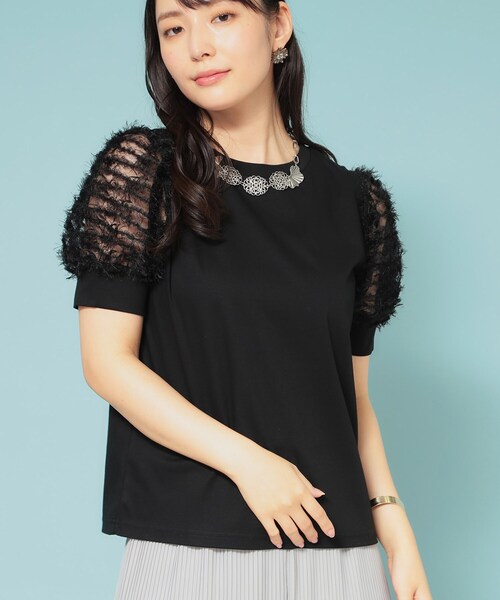 Sunauna（スーナウーナ）の「【チュール袖】パフスリーブカットソー（Tシャツ/カットソー・レディース・サンドベージュ/ブラック/オフホワイト・40/38/36）」の12枚目の写真