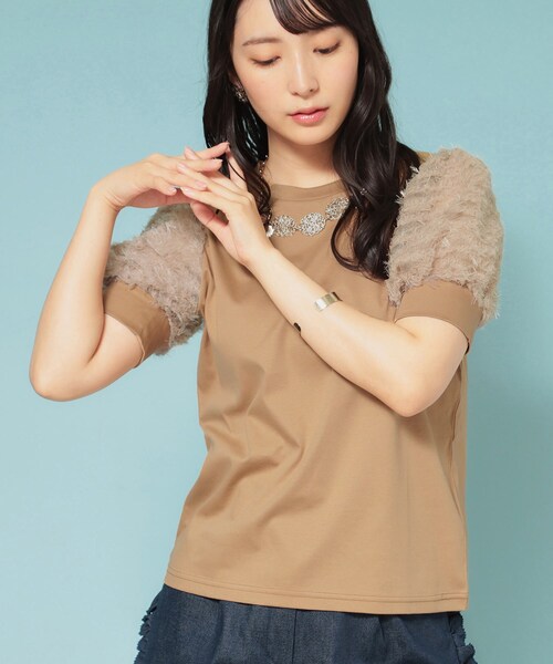 Sunauna（スーナウーナ）の「【チュール袖】パフスリーブカットソー（Tシャツ/カットソー・レディース・サンドベージュ/ブラック/オフホワイト・40/38/36）」の14枚目の写真