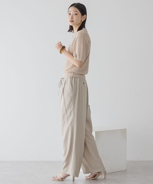 衿付きメッシュ編み半袖ニットプルオーバー（ニット/セーター