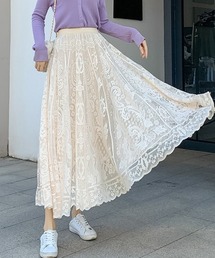 レース スカート レディース かわいい Aライン マキシ丈 フレアスカート フリル