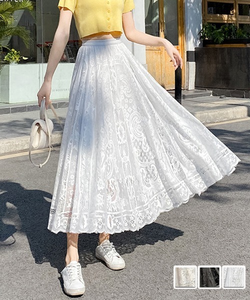 セール】レース スカート レディース かわいい Aライン マキシ丈