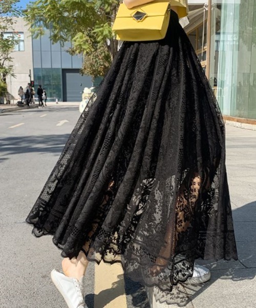 shoppinggo(ショッピングゴー)の「レース スカート レディース かわいい Aライン マキシ丈 フレアスカート フリル(スカート・レディース・ブラック/ベージュ/ホワイト・FREE)」の11枚目の写真