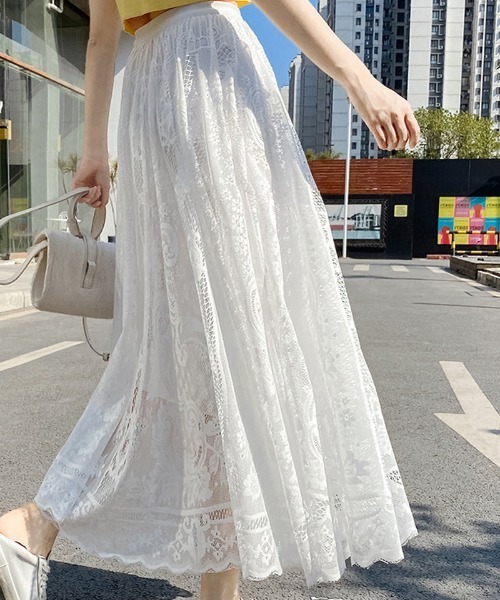 shoppinggo(ショッピングゴー)の「レース スカート レディース かわいい Aライン マキシ丈 フレアスカート フリル(スカート・レディース・ブラック/ベージュ/ホワイト・FREE)」の17枚目の写真