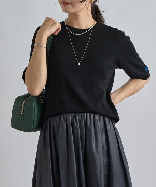 RIVE DROITE(リヴドロワ)の「【接触冷感】ゴブソデニットTee(ニット/セーター・レディース・オフホワイト/ブラック/バーガンディー・FREE)」の2枚目の写真