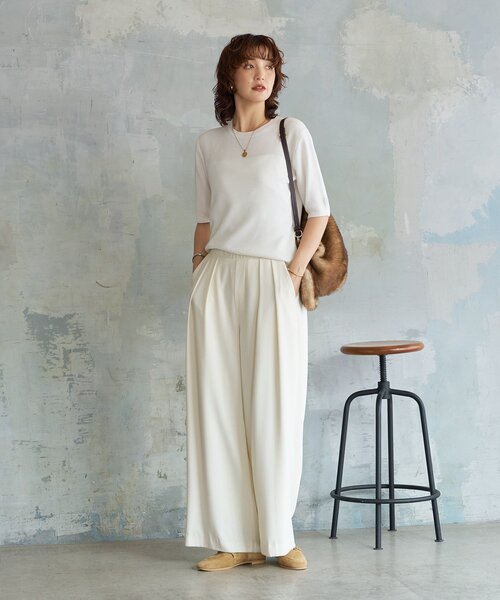 RIVE DROITE(リヴドロワ)の「【接触冷感】ゴブソデニットTee(ニット/セーター・レディース・オフホワイト/ブラック/バーガンディー・FREE)」の4枚目の写真