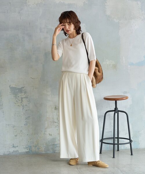 RIVE DROITE(リヴドロワ)の「【接触冷感】ゴブソデニットTee(ニット/セーター・レディース・オフホワイト/ブラック/バーガンディー・FREE)」の5枚目の写真