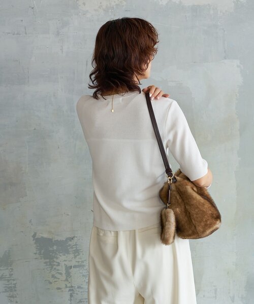 RIVE DROITE(リヴドロワ)の「【接触冷感】ゴブソデニットTee(ニット/セーター・レディース・オフホワイト/ブラック/バーガンディー・FREE)」の10枚目の写真