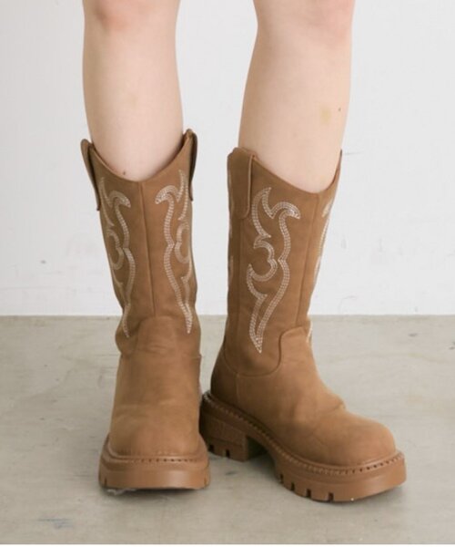 w closet(ダブルクローゼット)の「【25AW】ウエスタンブーツ(ブーツ・レディース・ブラウン/キャメル・MEDIUM/LARGE)」の1枚目の写真
