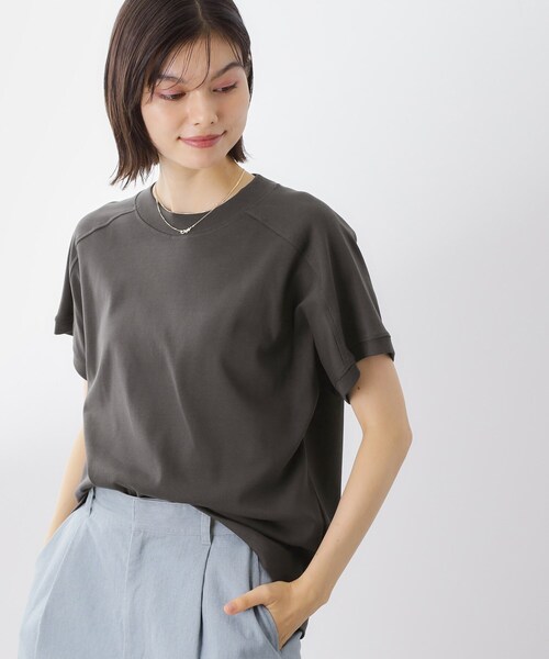 THE SHOP TK （ザ ショップ ティーケー ）の「【汗染み防止】ラグランスリーブTシャツ【洗濯機OK/UVケア】（Tシャツ/カットソー・レディース・オフホワイト/ブラウン系/サックスブルー/スミクロ・12/13）」の9枚目の写真