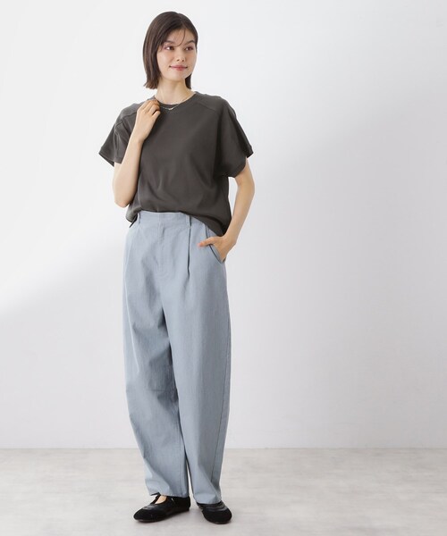 THE SHOP TK （ザ ショップ ティーケー ）の「【汗染み防止】ラグランスリーブTシャツ【洗濯機OK/UVケア】（Tシャツ/カットソー・レディース・オフホワイト/ブラウン系/サックスブルー/スミクロ・12/13）」の10枚目の写真